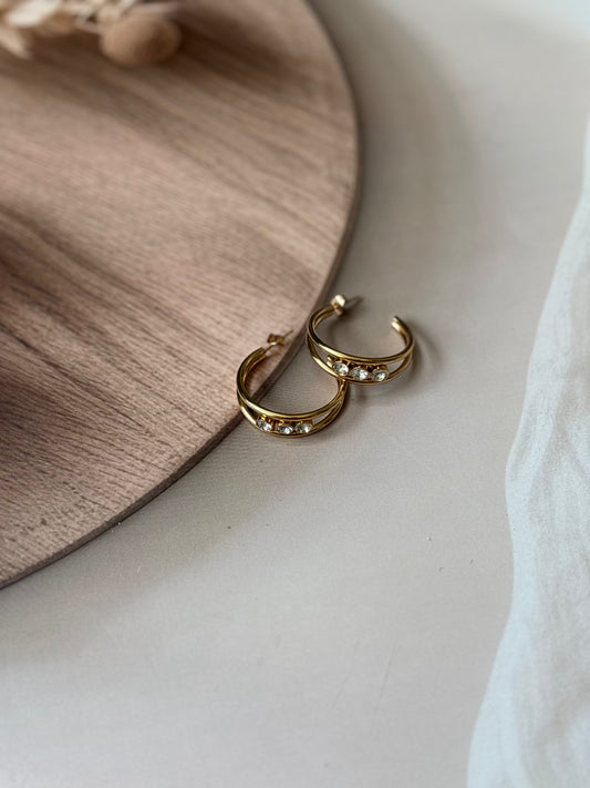 Golden C-SHAPE AD stone earrings