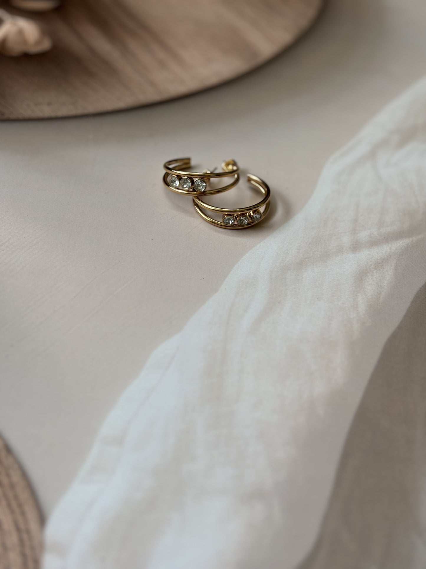 Golden C-SHAPE AD stone earrings
