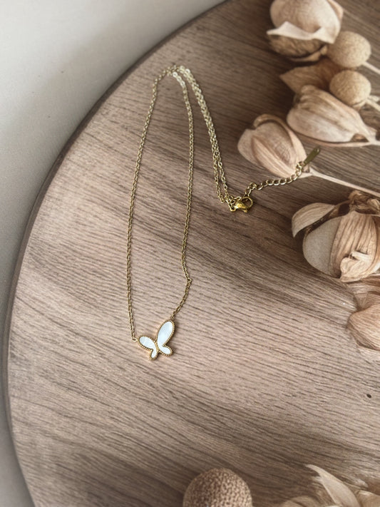 Golden White Butterfly Necklace