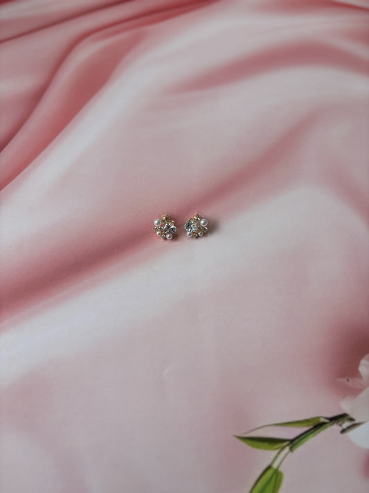 AD heart with pearls and stones studs earrings