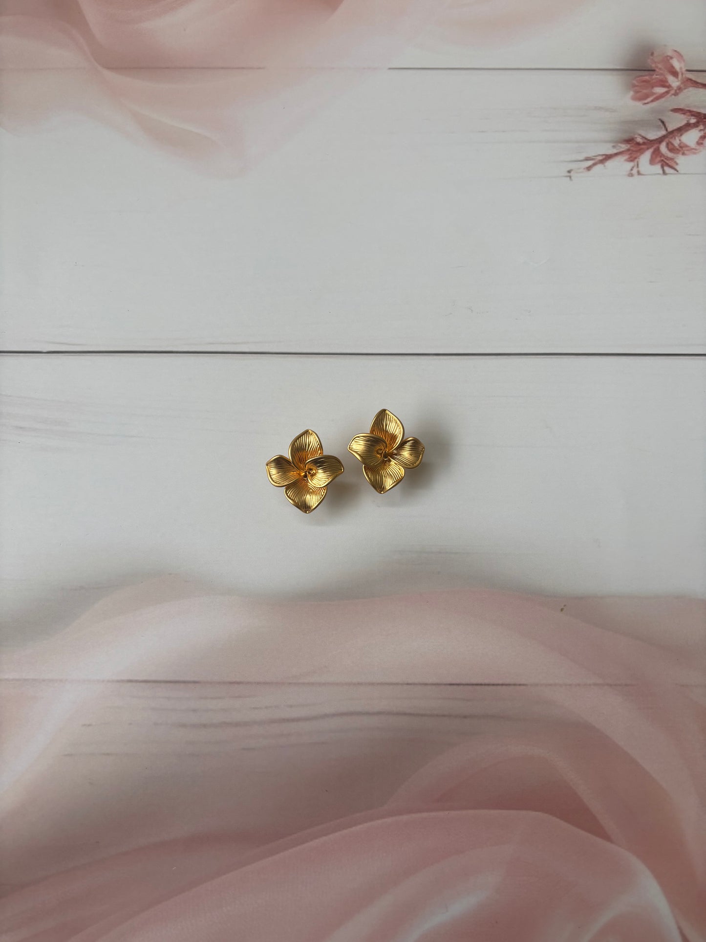 Golden petal flower earrings