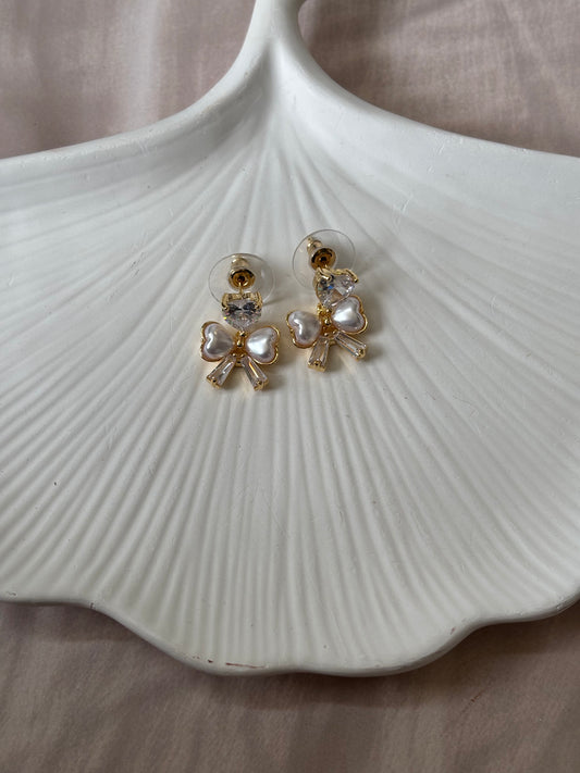 Heart AD pearly bow dangler earrings